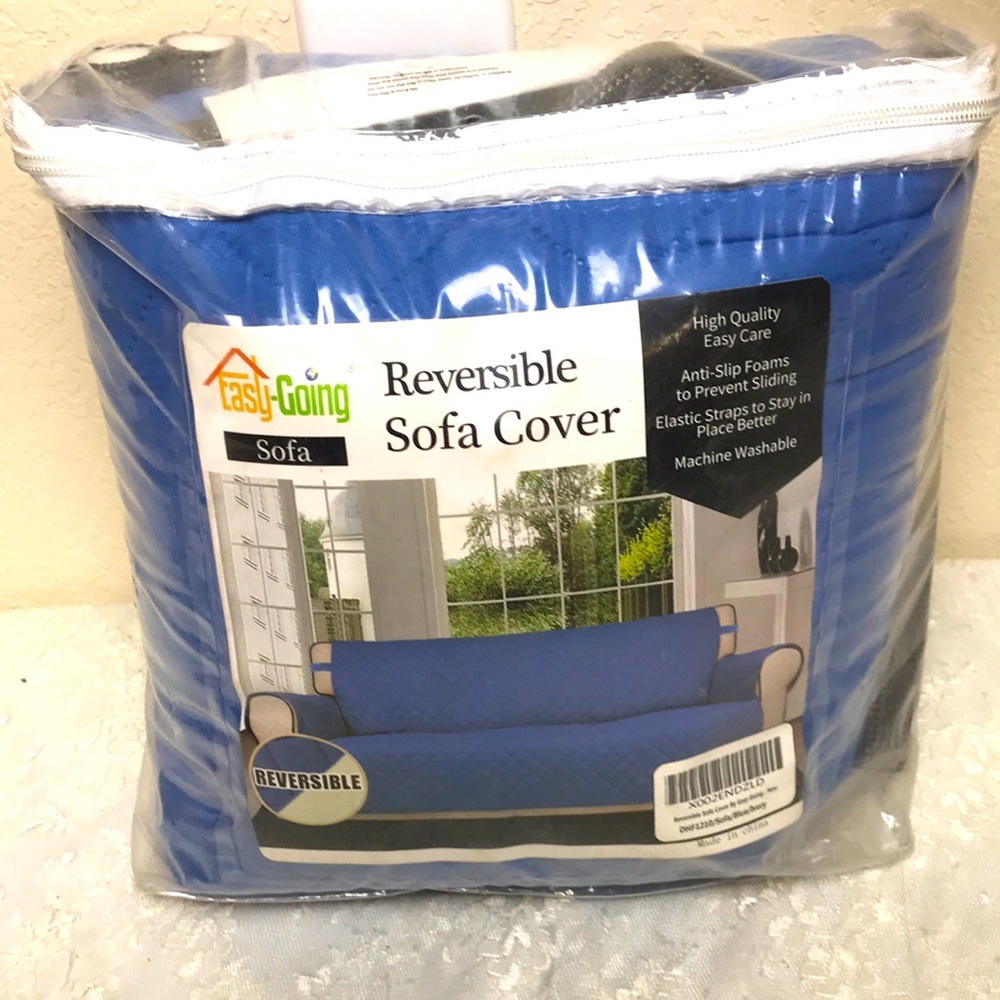 Easy Going Reversible Sofa Cover Blue/ Ivory